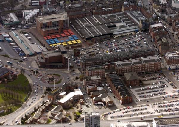 19th March 2007.
Aerials of Leeds and surrounding areas, pictured a view looking down over Kirkgate Market, Leeds Bus Station, Millgarth Police Station, West Yorkshire Playhouse.