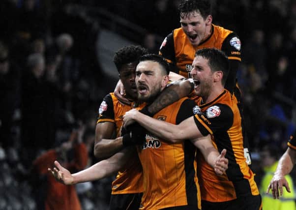 Robert Snodgrass celebrates his winning goal as Hull City beat Wolverhampton Wanderers (Picture: Bruce Rollinson).