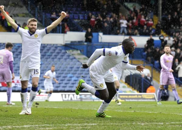 SHREWD PURCHASE: Leeds United's Toumani Diagouaga turns to celebrate his equaliser against Reading. Picture by Bruce Rollinson.