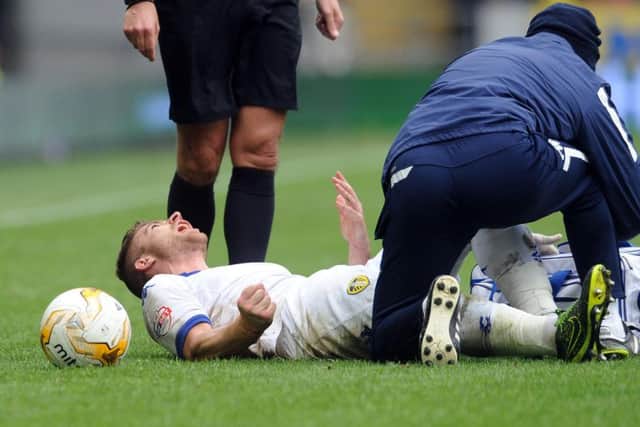 Leeds's Gaetano Berardi lays down injured. Picture: Simon Hulme