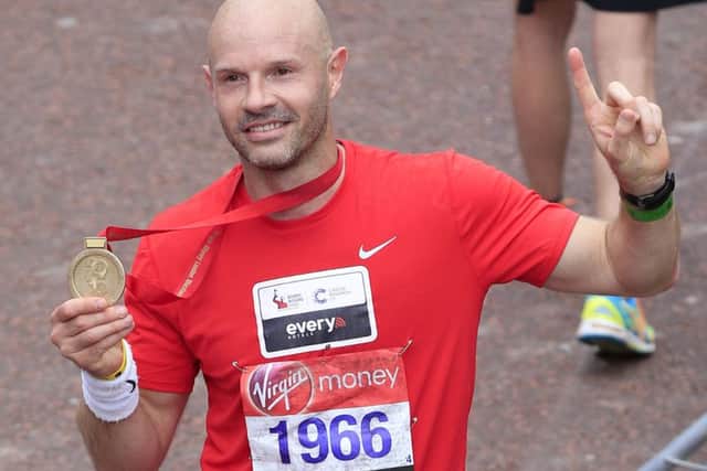 Former footballer Danny Mills during the 2016 Virgin Money London Marathon. Pic: Jonathan Brady/PA Wire
