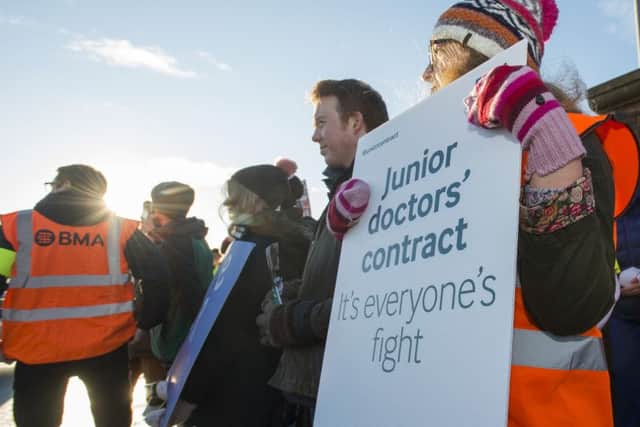 Junior doctors on the picket line outside Pinderfields Hospital. Picture by Allan McKenzie.