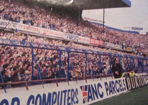 The Leppings Lane terrace at Hillsborough packed with Leeds United fans during the FA Cup semi-final with Coventry in 1987.