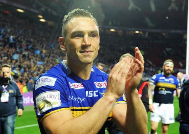Kevin Sinfield, saying goodbye to Leeds Rhinos fans at Old Trafford last year.