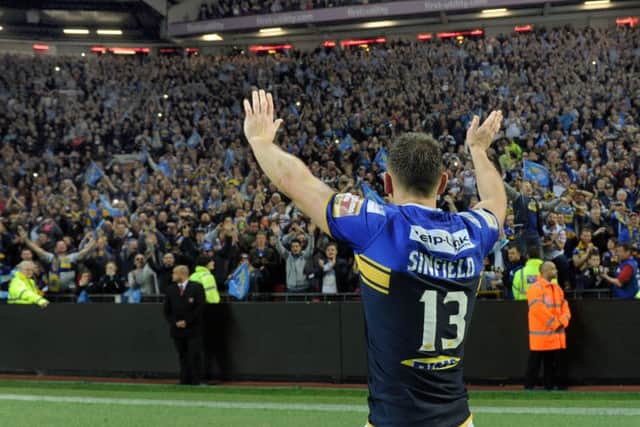 Kevin Sinfield says goodbye to Leeds Rhinos' fans at Old Trafford last year.
