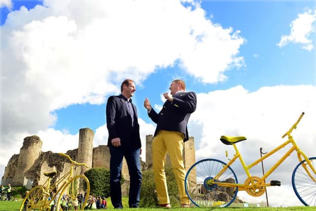 Sir Gary Verity and Christian Prudhomme visit Conisbrough Castle ahead of the Tour de Yorkshire