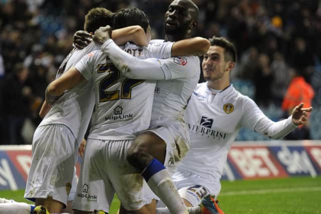 Alex Mowatt celebrates scoring his second goal against Charlton at Elland Road on November 4, 2014.