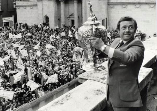 Roger Millward celebrates Hull KR's 1980 Challenge Cup success.