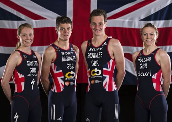 Great Britain's (left to right) Non Stanford, Jonny Brownlee, Alistair Brownlee and Vicky Holland who will all be competing in the Columbia Threadneedle World Triathlon Leeds. Picture by Nick Potts/ PA Wire.