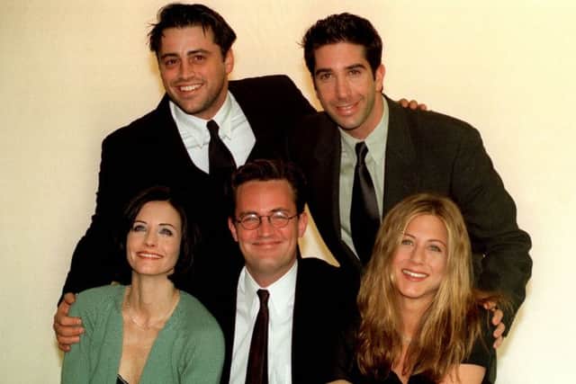 EMBARGOED TO 0001 MONDAY SEPTEMBER 22
File photo dated 25/3/98 of stars of the American sitcom Friends (left to right) Matt Le Blanc, David Schwimmer, Courteney Cox, Matthew Perry and Jennifer Aniston. The final ever episode of hit show has been named the nation's favourite episode to mark the 20th anniversary of the series. PRESS ASSOCIATION Photo. Issue date: Monday September 22, 2014. Viewers of TV channel Comedy Central voted for their top choices from the 236 episodes made during the programme's decade-long run. See PA story SHOWBIZ Friends. Photo credit should read: Neil Munns/PA Wire