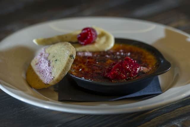 Date: 10th May 2016. Picture James Hardisty.
Oliver Review..........Sir Dukes, Banks Street, Wetherby. Pictured White chocolate and raspberry creme brulee, raspberry vodka dust, vanilla shortbread.