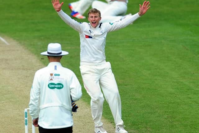 Yorkshire's Joe Root, selected for the first Test, celebrating trapping Surrey's Steven Davies leg before in the championship win at Headingley.

Picture : Jonathan Gawthorpe