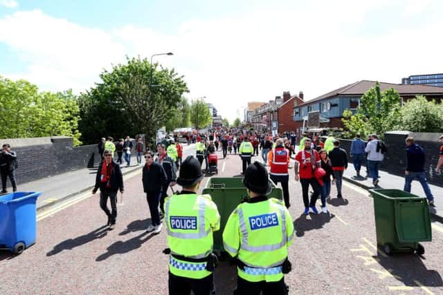 Police at Old Trafford. Image: PA