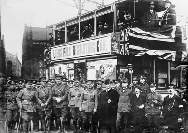 Recruits from Leeds signed up to the war effort on a tram.