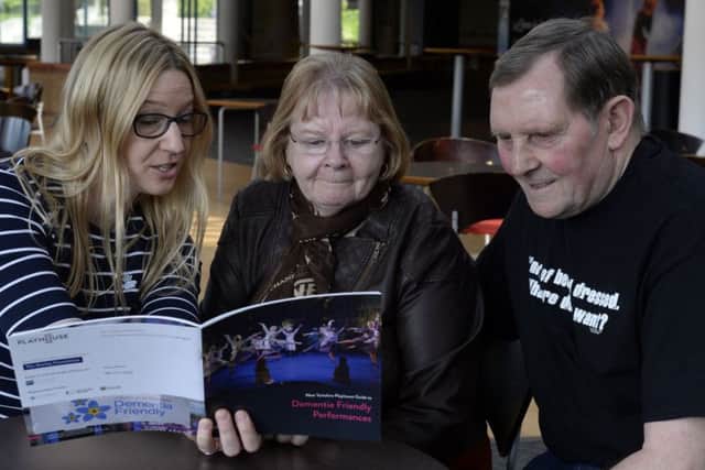 Nicky Taylor West Yorkshire Playhouses Community Development Manager, who is involved with producing WYP's new dementia guide pictured with Bob and Frances Fulcher who have attended dementia-friendly performances.  Picture Bruce Rollinson