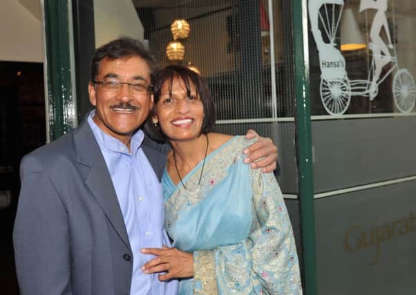 Kishor and his wife  Hansa  Dhabi,  owners of  Hansa's Gujarati restaurant in Leeds.