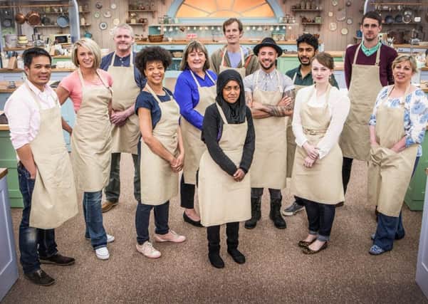 For use in UK, Ireland or Benelux countries only 

BBC undated handout photo of the contestants (left to right) Alvin, Ugne, Paul, Dorret, Marie, Ian, Nadiya, Stu, Tamal, Flora, Mat and Sandy  (no surnames given) for this year's BBC1's cookery contest, The Great British Bake Off.  PRESS ASSOCIATION Photo. Issue date: Tuesday July 28, 2015. See PA story SHOWBIZ BakeOff. Photo credit should read: Mark Bourdillon/PA Wire

NOTE TO EDITORS: Not for use more than 21 days after issue. You may use this picture without charge only for the purpose of publicising or reporting on current BBC programming, personnel or other BBC output or activity within 21 days of issue. Any use after that time MUST be cleared through BBC Picture Publicity. Please credit the image to the BBC and any named photographer or independent programme maker, as described in the caption.