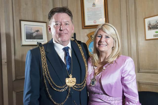 The new Lord Mayor of Leeds Coun Gerry Harper with Lady Mayoress Lynne Scholes.