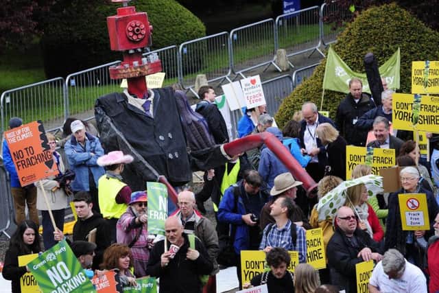 Demonstrators outside County Hall in Northallerton. Image: John Giles/PA Wire
