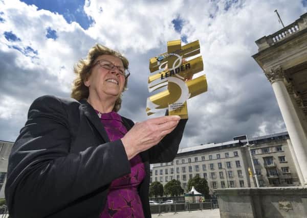 Leeds City Council leader Coun Judith Blake with the Columbia Threadneedle Rankings Leader Trophy. Picture by James Hardisty.