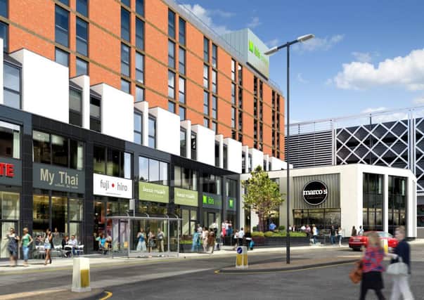 The latest CGI image of the new hotel and restaurant at The Merrion Centre.