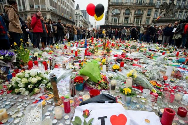 A memorial in central Brussels following the March 22 terror attack in which killed 32 people.