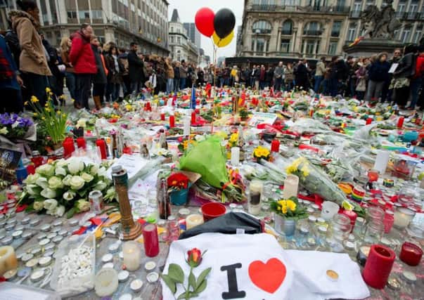A memorial in central Brussels following the March 22 terror attack in which killed 32 people.