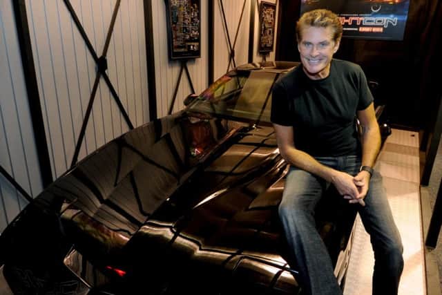 David Hasselhoff, who played  Michael Knight in Knight Rider, with Rob Ormondroyd's version of KITT in Castleford.