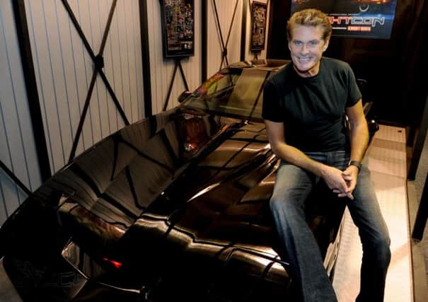 David Hasselhoff, who played  Michael Knight in Knight Rider, with Rob Ormondroyd's version of KITT in Castleford.