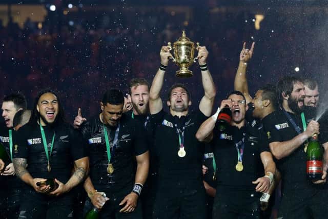 File photo dated 31-10-2015 of New Zealand captain Richie McCaw lifts the Webb Ellis Trophy after victory in Rugby World Cup Final at Twickenham, London. PRESS ASSOCIATION Photo. Issue date: Tuesday December 15, 2015. New Zealand made sporting history at Twickenham as they became the first team to be crowned Rugby World Cup winners for a second successive time with a 34-17 victory over Australia. See PA story SPORT Christmas October. Photo credit should read Gareth Fuller/PA Wire.