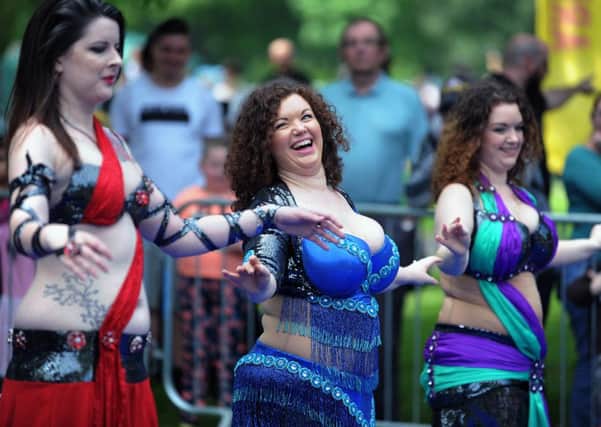 Beeston Festival. Exotic belly dancing from Egyptia.
4th June 2016.
Picture : Jonathan Gawthorpe