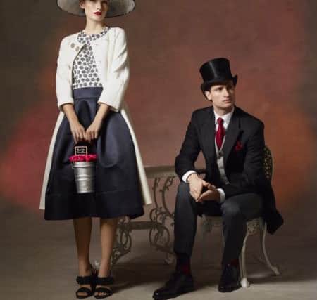 She wears: hat, Â£915, Harvey Santos at fenwick; coat, Â£1,600, top, Â£650, skirt, Â£650, all Suzannah at www.suzannah.com; shoes, Â£265, Tara Jarmon; bag, Â£270, Kate Space at Fenwick. He wears three piece suit, Â£499, by Moss Bros; hat by Hetherington Hats; shoes, Â£529, by Ludwig Reiter.