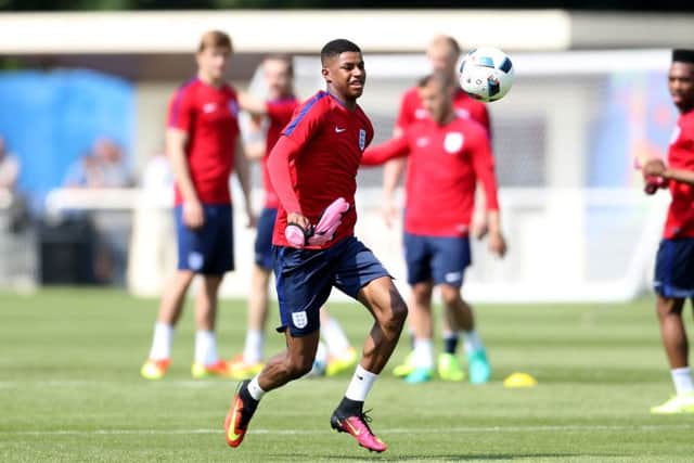 England's Marcus Rashford in training at Stade de Bourgognes. Picture: Owen Humphreys/PA