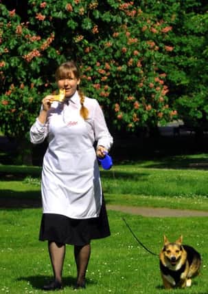 070616   Emma Bulmer from  Bettys and Taylors with Buddy the  Corgi  who modelled for the Corgi biscuits they have made to celebrate the Queens 90th birthday . (GL1010/33c)