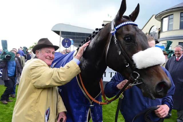 Trainer Kevin Prendergast with Awtaad after his winning ride in The Tattersalls Irish 2000 Guineas.