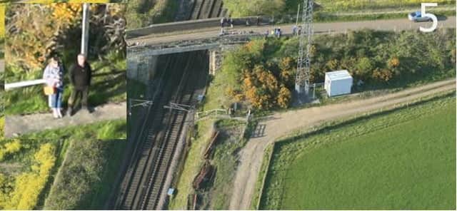 Police images of people on the line awaiting sight of Flying Scotsman