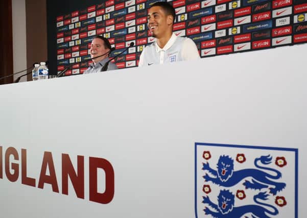 England's Chris Smalling during a press conference at Stade de Bourgognes, Chantilly. Picture: Owen Humphreys/PA