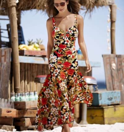 Floral swimsuit, Â£30; and skirt dress, Â£28. Both from M&Co.