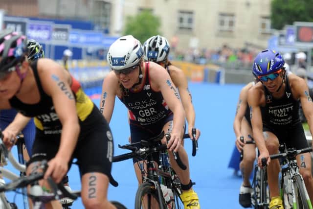 ON YOUR BIKE: Vicky Holland competes in the 2016 ITU World Triathlon. Picture: Tony Johnson