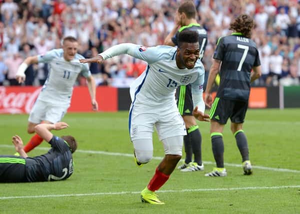England's Daniel Sturridge celebrates scoring his sides winning goal of the game against Wales. Picture: PA.