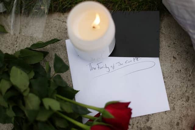 A tribute left in memory of MP Jo Cox. Pic: PA.