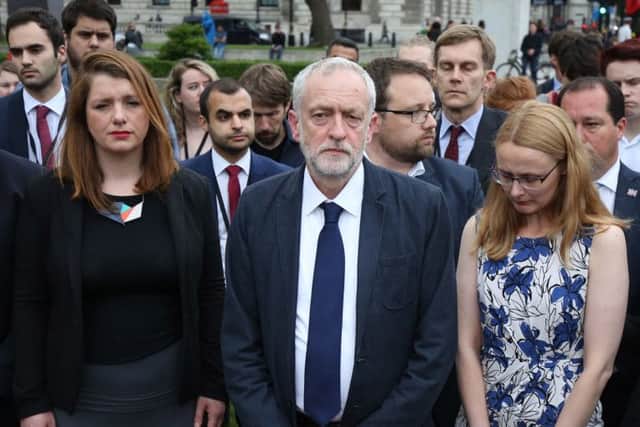 Labour Party leader Jeremy Corbyn  during an impromptu vigil at Parliament Square opposite the Palace of Westminster, following the death of Labour MP Jo Cox