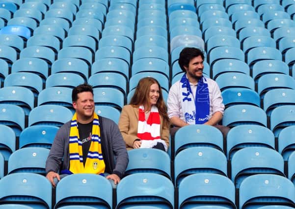 Invisible Flock artists (from L to R) Richard Warburton, Emma Pratt and Ben Eaton, pictured at Elland Road where they recorded the Leeds United crowd. PIC: Jonathan Gawthorpe