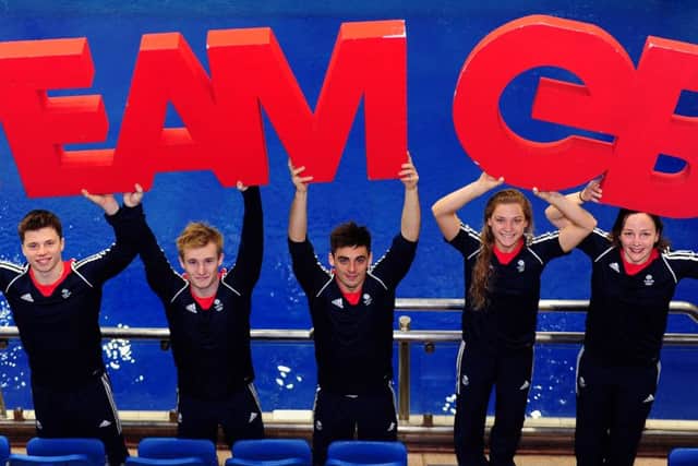 Great Britain divers pictured at the John Charles Centre in Leeds, from left, Freddie Woodward, Jack Laugher,Chris Mears, Alicia Blagg and Rebecca Gallantree, who are all going to the Olympics. (Picture: Jonathan Gawthorpe)