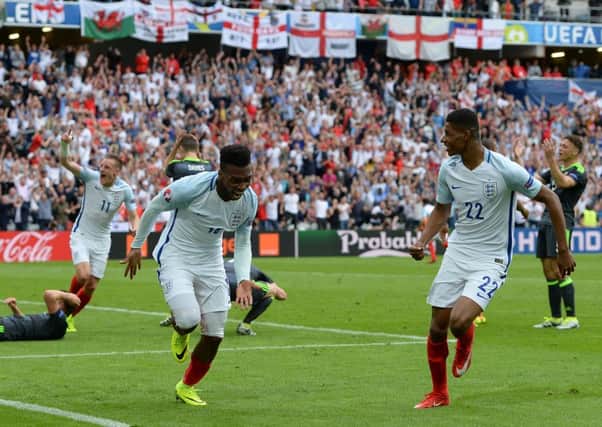 KEY MAN: England's Daniel Sturridge celebrates scoring the winning goal against Wales in Lens. Picture: Joe Giddens/PA.
