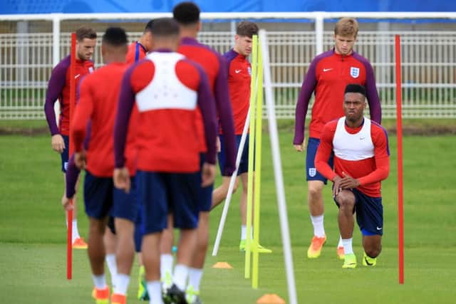 England's Daniel Sturridge during the training session at the Stade du Bourgognes, Chantilly, France. PIC: PA
