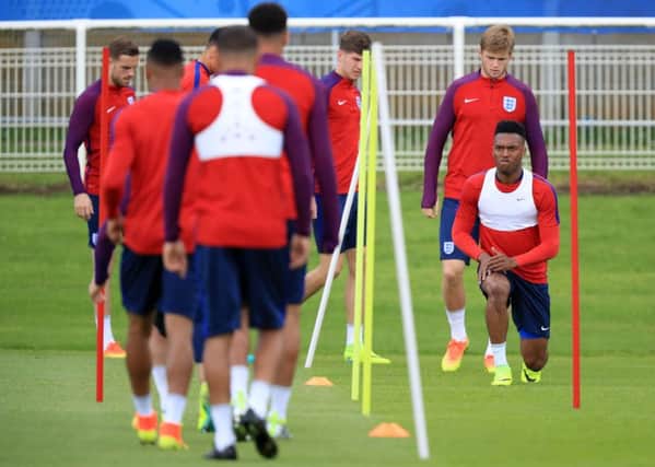 England's Daniel Sturridge during the training session at the Stade du Bourgognes, Chantilly, France. PIC: PA