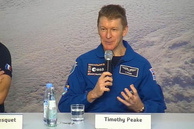 Screen grabbed image taken from footage issued by ESA of British astronaut Tim Peake speaking during a press conference in Cologne, Germany.