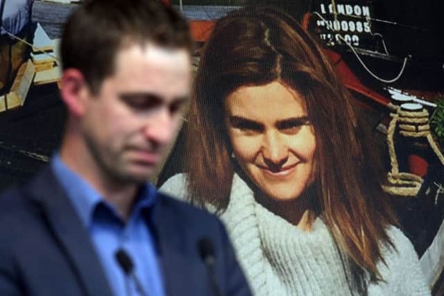 Brendan Cox, widower of Jo Cox, addresses the rally in Trafalgar Square. PIC: PA
