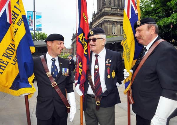 Launch of Leeds Armed Forces Day at Victoria Gardens, Leeds   
Standard Bearers Matthew Ramsey,  Royal British Legion Leeds Central, Tarry Linley. Royal Engineers Martyn Simpson, Royal British Legion Barwick and Scholes Branch
  8th june 2016